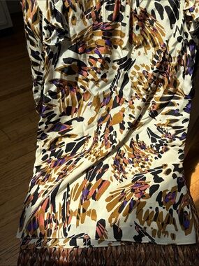 Tibi Abstract Animal-Print Satin Dress in Cream, Mustard, Black & Purple